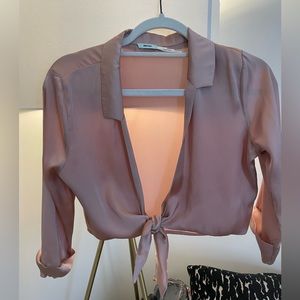 Pink Cropped Tie Shirt